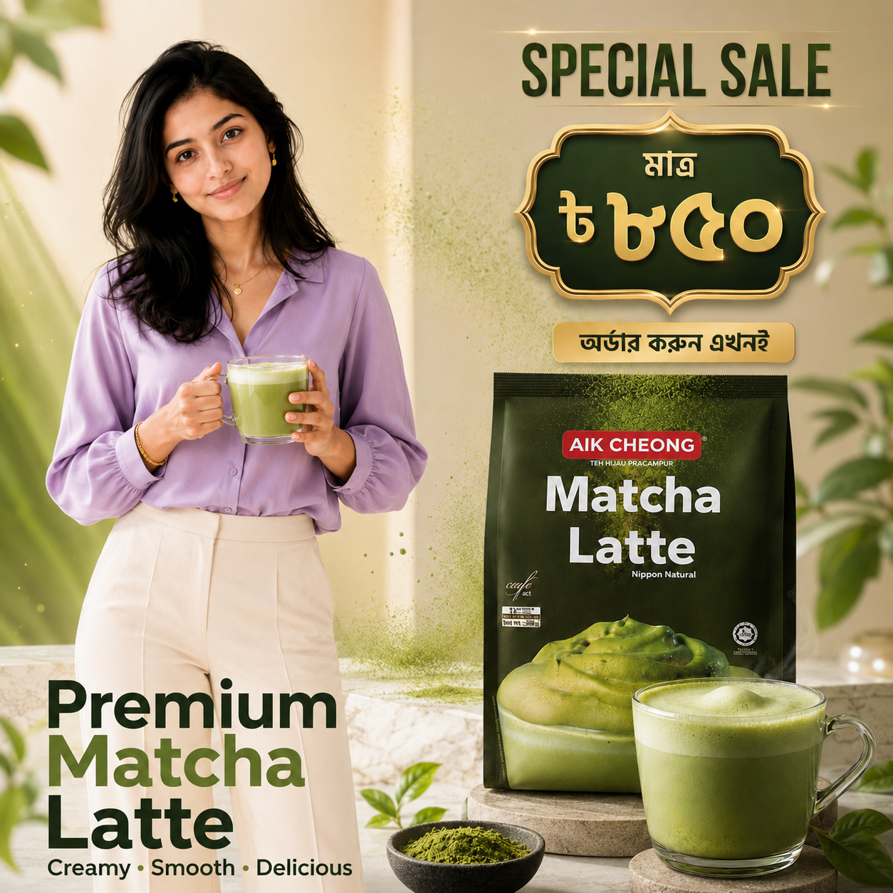 AIK CHEONG Matcha Latte, প্রতি প্যাক ৮৫০ টাকা